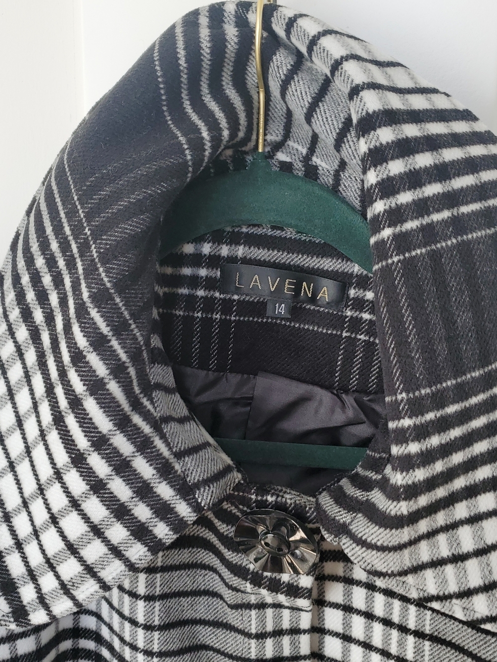 Lavena- Wool 45% Sz.14 Black & White Check Plaid Crop Coat - Picture 6 of 8